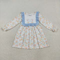 GLD1084 Pumpkin Flowers Print Girls Long Sleeve Knee Length Dress