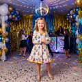 GLD1723 Disco Ball Stars Girls Happy New Year Party Long Sleeve Dress