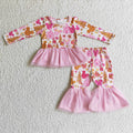 GLP0300 Cartoon Mouse Pink Print Bell Pants Girls Christmas Tulle Clothes Set