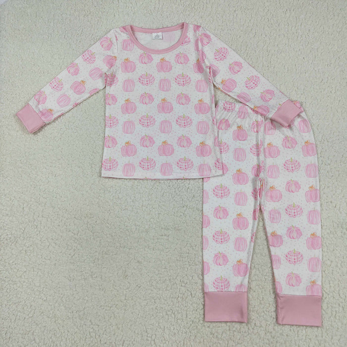 GLP1188 Pumpkin Pink Print Girls Fall Pajamas Clothes Set