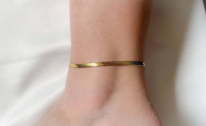 Gold Herringbone Anklet - Stainless Steel Snake Chain Anklet