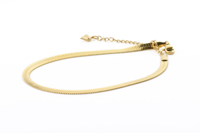 Gold Herringbone Anklet - Stainless Steel Snake Chain Anklet