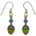 Green and smoke topaz German glass drop earrings from Owen Glass Collection featuring watercolor-style glass drops.