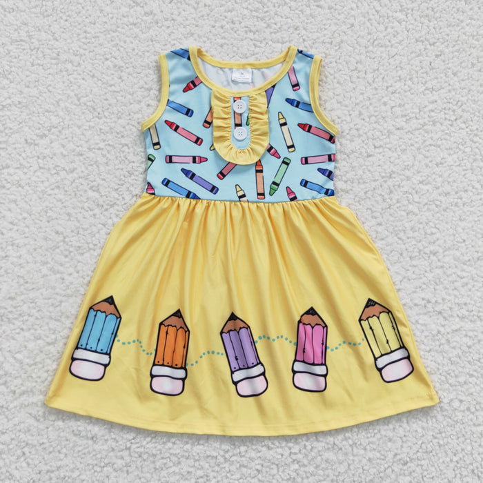 GSD0383 Pen Yellow Girls Backless Back to School Dress