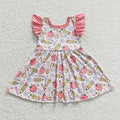 GSD0406 Pen Apple Smiling Flowers Girls Flutter Sleeve Back to School Dress