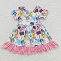 GSD0411 Cartoon Dog Pen Tie-dye Girls Back to School Dress