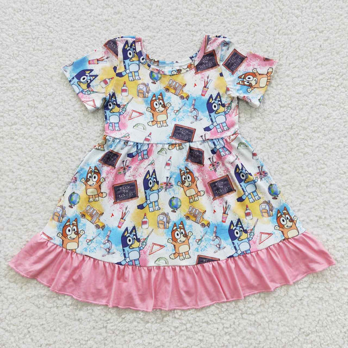 GSD0411 Cartoon Dog Pen Tie-dye Girls Back to School Dress