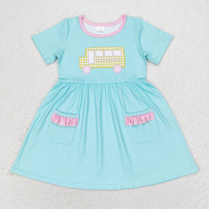 GSD1341 School Bus Blue Pockets Girls Back to School Dress