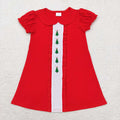 GSD1374 Tree Embroidery Red Cotton Girls Christmas Knee Length Ruffle Dress