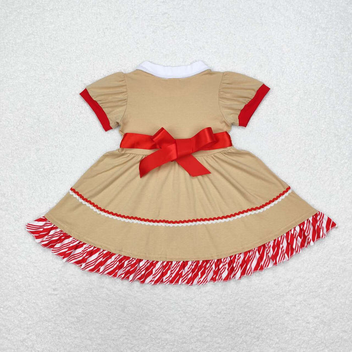 GSD1389 Gingerbread Design Girls Christmas Knee Length Ruffle Dress