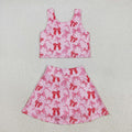 GSD2459 Pink Bows Tank Top Skirts Shorts Girls Yoga Clothes Set