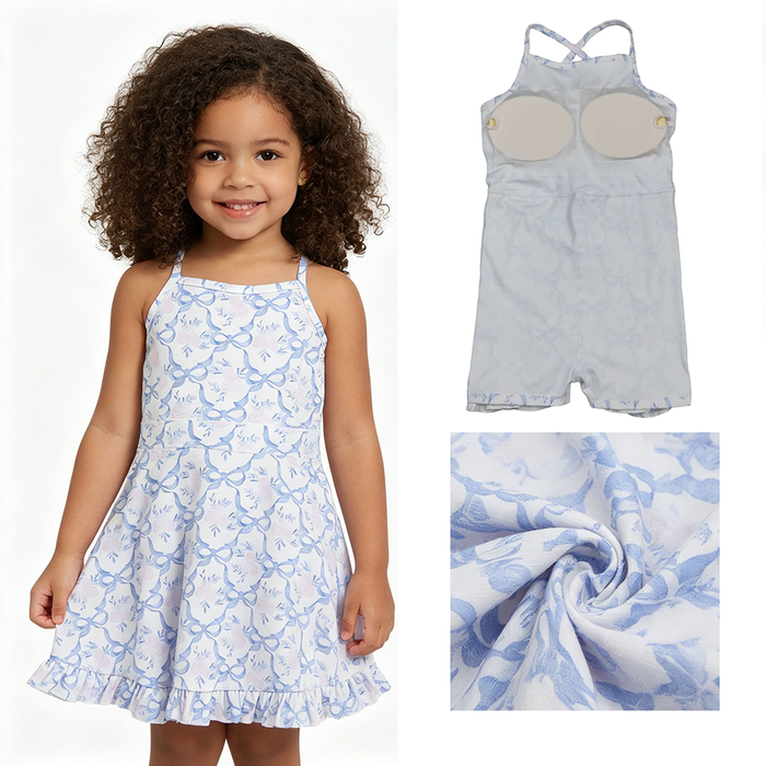 GSD2580 Flowers Bows Girls Strap Knee Length Yoga Dress