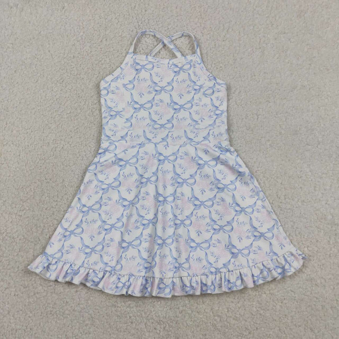 GSD2580 Flowers Bows Girls Strap Knee Length Yoga Dress