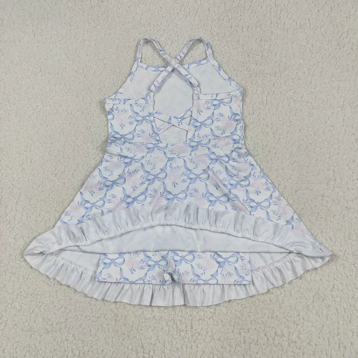 GSD2580 Flowers Bows Girls Strap Knee Length Yoga Dress