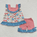 GSSO0345 Pen Ruler ABC Tunic Top Plaid Shorts Girls Back to School Clothes Set