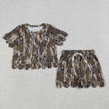 GSSO3225 Camouflage Scallop Short Sleeve & Shorts Set - Girls