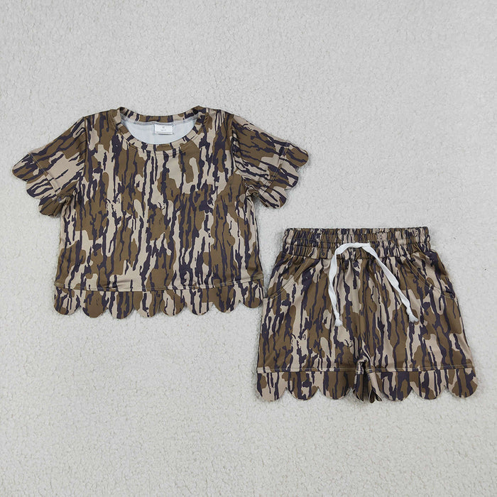 GSSO3225 Camouflage Scallop Short Sleeve & Shorts Set - Girls