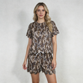 GSSO3231 Women’s Olive Green Camouflage Scallop Short Sleeve Top & Shorts Set