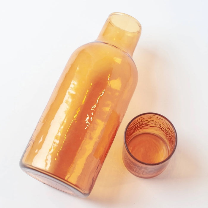 Handblown Hammered Glass Carafe + Cup | Amber