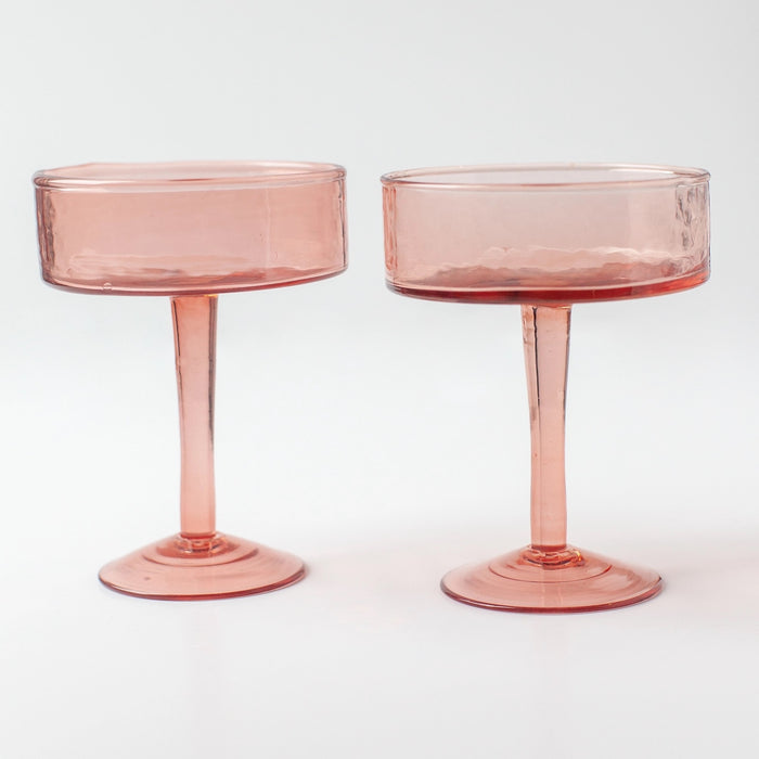 Handblown Hammered Glass Coupe Cocktail Glasses | Set of 2 | Blush