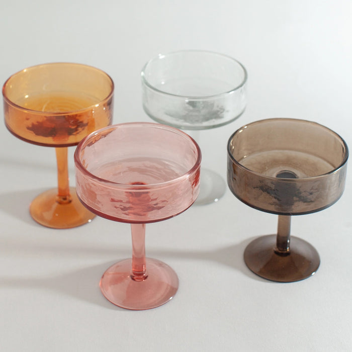 Handblown Hammered Glass Coupe Cocktail Glasses | Set of 2 | Blush
