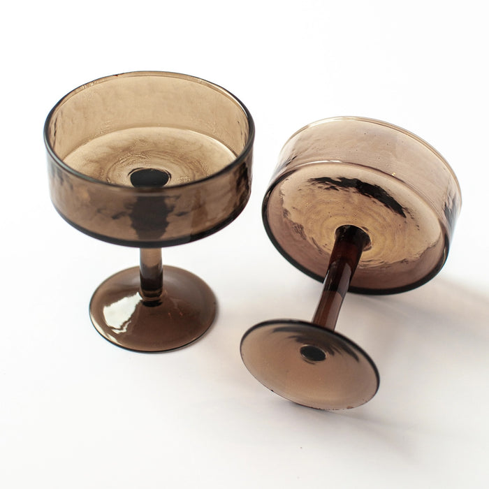 Handblown Hammered Glass Coupe Cocktail Glasses | Set of 2 | Smoke