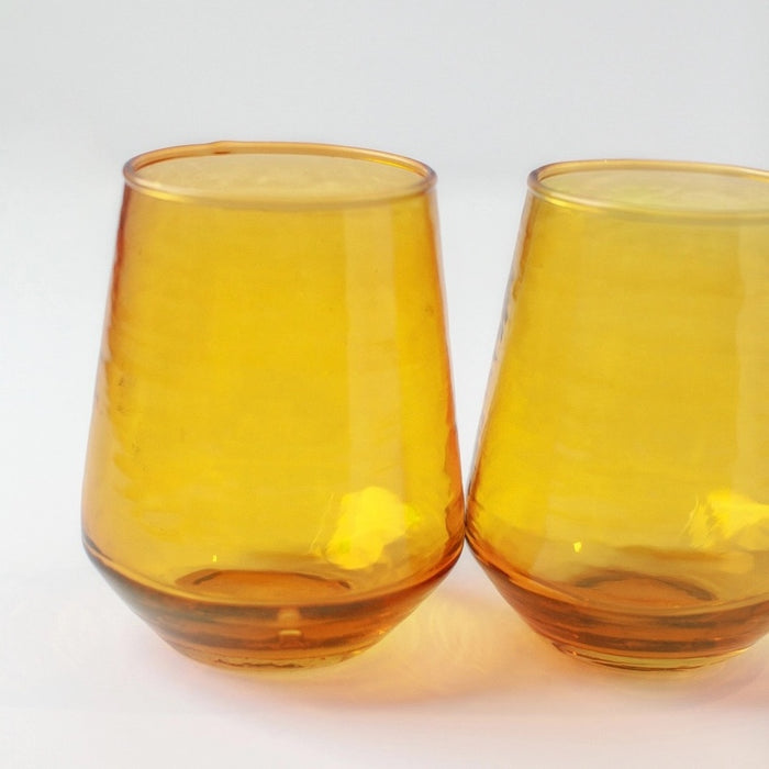Handblown Hammered Glass Water Tumbler | Set of 2 | Amber
