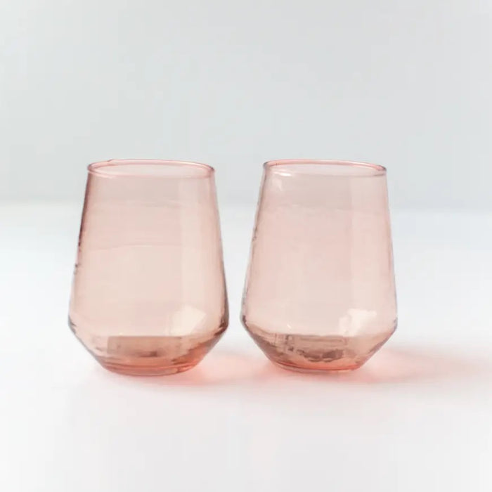 Handblown Hammered Glass Water Tumbler | Set of 2 | Blush