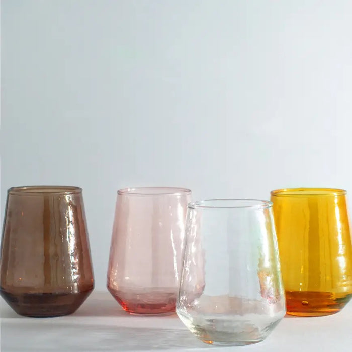 Handblown Hammered Glass Water Tumbler | Set of 2 | Blush