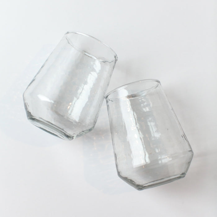 Handblown Hammered Glass Water Tumbler | Set of 2 | Clear