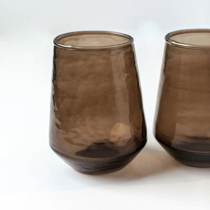 Handblown Hammered Glass Water Tumbler | Set of 2 | Smoke