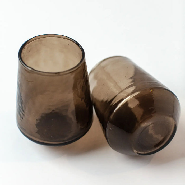 Handblown Hammered Glass Water Tumbler | Set of 2 | Smoke