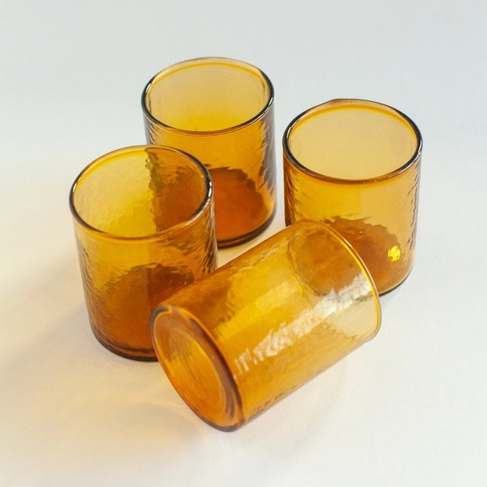 Handblown Hammered Glasses | Set of 4 | Amber