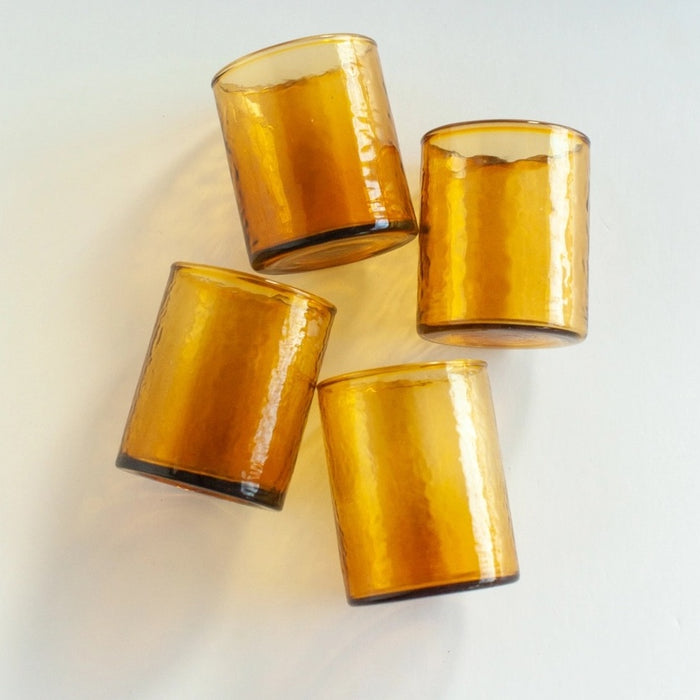 Handblown Hammered Glasses | Set of 4 | Amber