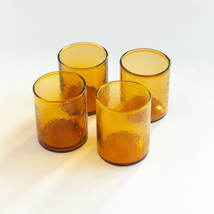 Handblown Hammered Glasses | Set of 4 | Amber