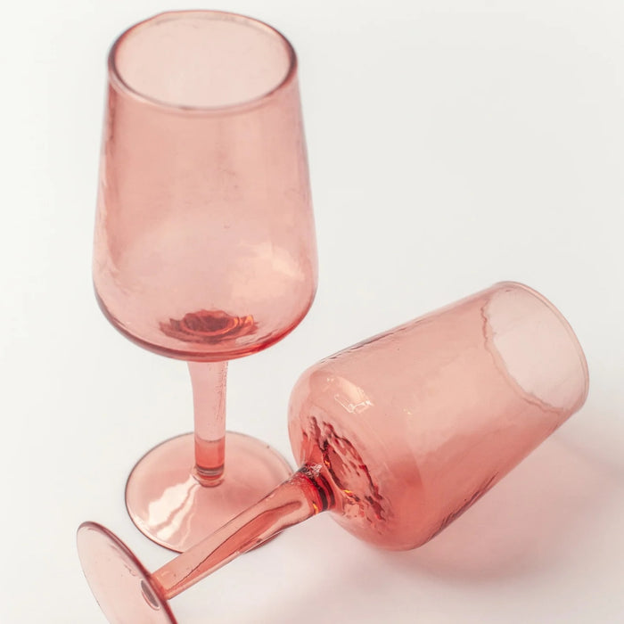 Handblown Hammered Wine Glasses | Set of 2 | Blush