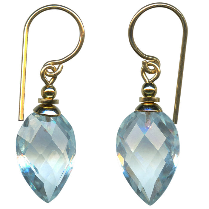 Owen Glass Collection Harlequin 6-inch aqua glass and gold earrings with geometric design and elegant craftsmanship.