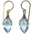 Owen Glass Collection Harlequin 6-inch aqua glass and gold earrings with geometric design and elegant craftsmanship.