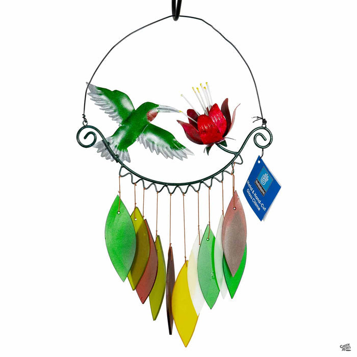 Blue Handiworks Glass Wind Chime - Glass Hummingbird Flower