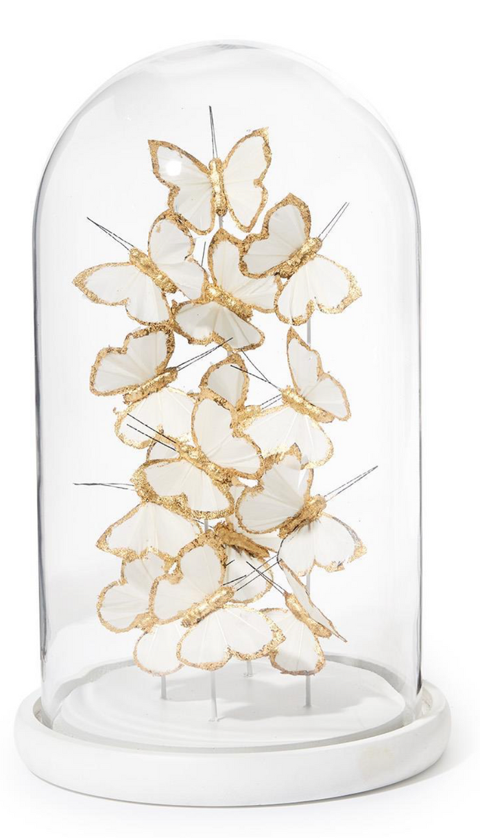 Large Gld/Wht Butterflies in Rnd Dome