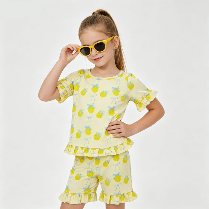 Lemon Bows Short Sleeve & Shorts Set - Girls Summer