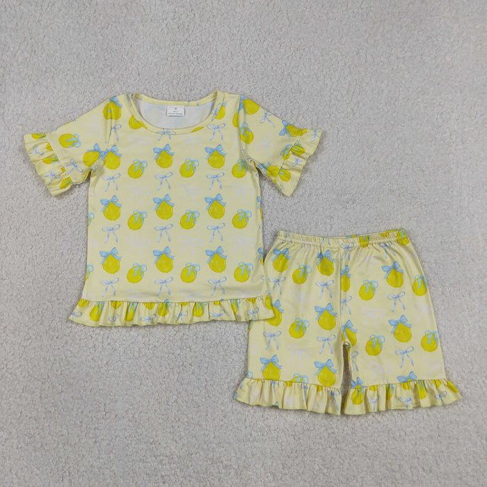 Lemon Bows Short Sleeve & Shorts Set - Girls Summer