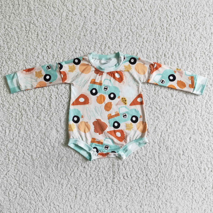 LR0061 Pumpkin Pie Truck Print Baby Fall Romper