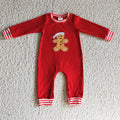 LR0195 Gingerbread Embroidery Red Baby Boys Christmas Romper