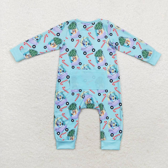 LR1431 Cartoon Dog Tree Candy Cane Print Baby Boys Christmas Bamboo Zipper Sleeper Romper