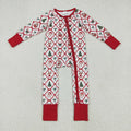LR2248 Santa Candy Cane Bows Print Baby Girls Christmas Zipper Sleeper Romper