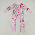 LR2266 Red Green Bows Pink Print Baby Girls Christmas Zipper Sleeper Romper