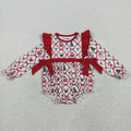 LR2352 Santa Candy Cane Bows Print Baby Girls Christmas Romper
