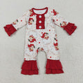 LR2395 Santa Stars Print Baby Girls Christmas Ruffle Romper