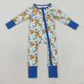 LR2397 Cookies Milk Blue Print Baby Boys Christmas Zipper Sleeper Romper